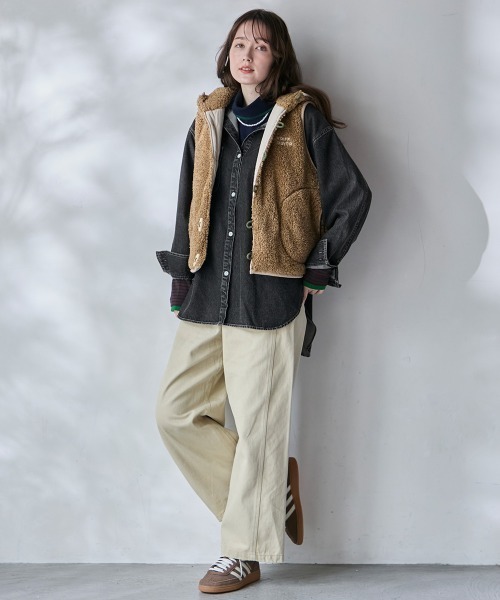KRIFF MAYER Lady's Collection(クリフメイヤーレディースコレクション)の「カバーオール風デニムシャツチュニック(シャツ/ブラウス・レディース・ストライプ/ブラック/ダークブルー/ライトブルー・MEDIUM/LARGE)」の7枚目の写真