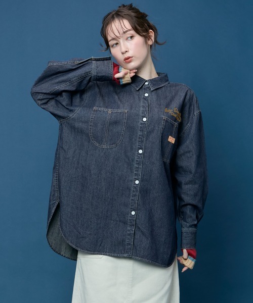 KRIFF MAYER Lady's Collection(クリフメイヤーレディースコレクション)の「カバーオール風デニムシャツチュニック(シャツ/ブラウス・レディース・ストライプ/ブラック/ダークブルー/ライトブルー・MEDIUM/LARGE)」の14枚目の写真