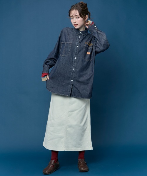 KRIFF MAYER Lady's Collection(クリフメイヤーレディースコレクション)の「カバーオール風デニムシャツチュニック(シャツ/ブラウス・レディース・ストライプ/ブラック/ダークブルー/ライトブルー・MEDIUM/LARGE)」の15枚目の写真