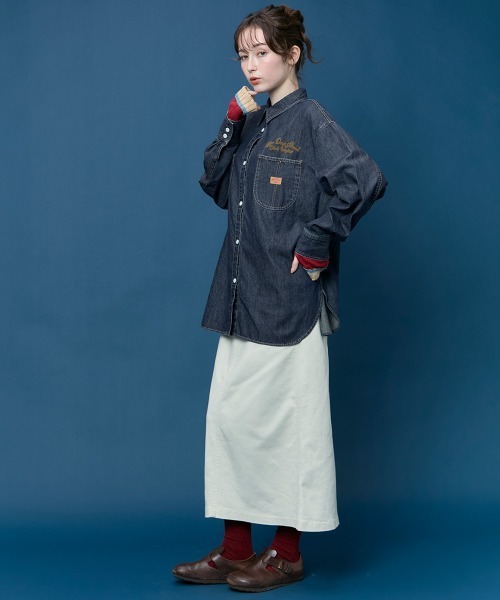 KRIFF MAYER Lady's Collection(クリフメイヤーレディースコレクション)の「カバーオール風デニムシャツチュニック(シャツ/ブラウス・レディース・ストライプ/ブラック/ダークブルー/ライトブルー・MEDIUM/LARGE)」の18枚目の写真