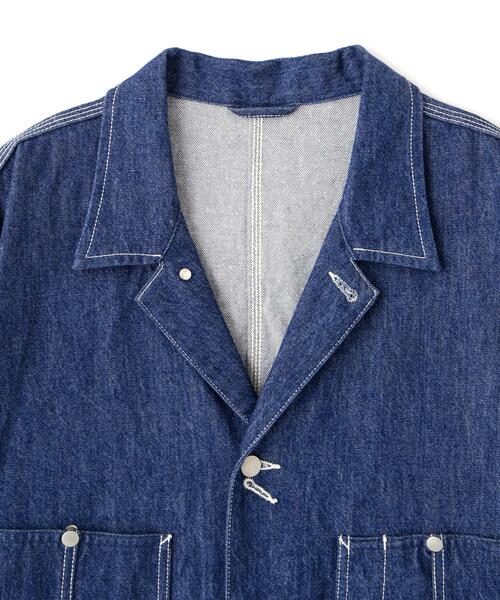 Y(ワイ)の「Y / 13oz ORGANIC COTTON DENIM COVERALL JACKET(デニムジャケット・メンズ・ネイビー/ホワイト・MEDIUM/LARGE/SMALL)」の16枚目の写真