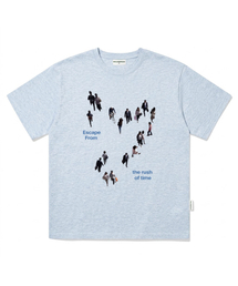 ラッシュオブタイムプリントオーバーサイズ半袖Tシャツメランジブルー