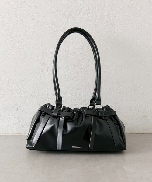 mystic(ミスティック)の「リボンギャザーBAG(トートバッグ・レディース・ベージュ/ブラック・ONE SIZE)」の2枚目の写真