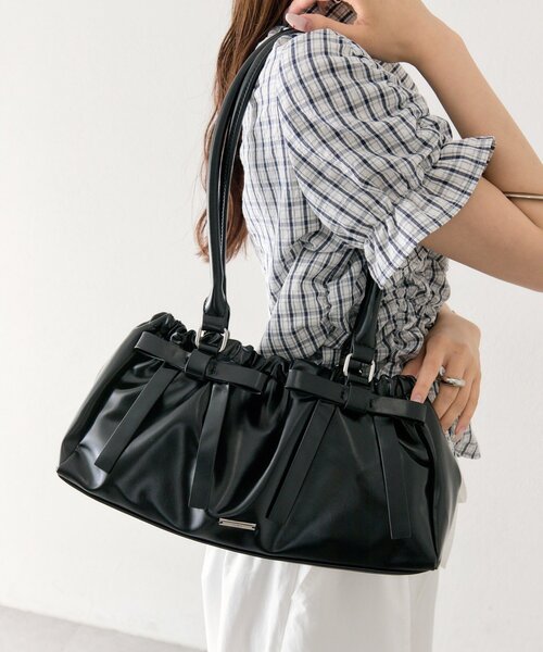 mystic(ミスティック)の「リボンギャザーBAG(トートバッグ・レディース・ベージュ/ブラック・ONE SIZE)」の3枚目の写真