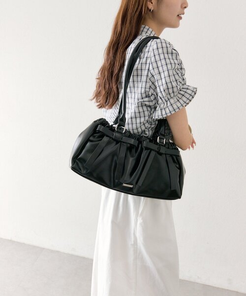 mystic(ミスティック)の「リボンギャザーBAG(トートバッグ・レディース・ベージュ/ブラック・ONE SIZE)」の5枚目の写真