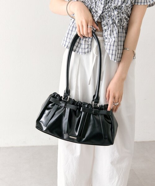 mystic(ミスティック)の「リボンギャザーBAG(トートバッグ・レディース・ベージュ/ブラック・ONE SIZE)」の6枚目の写真