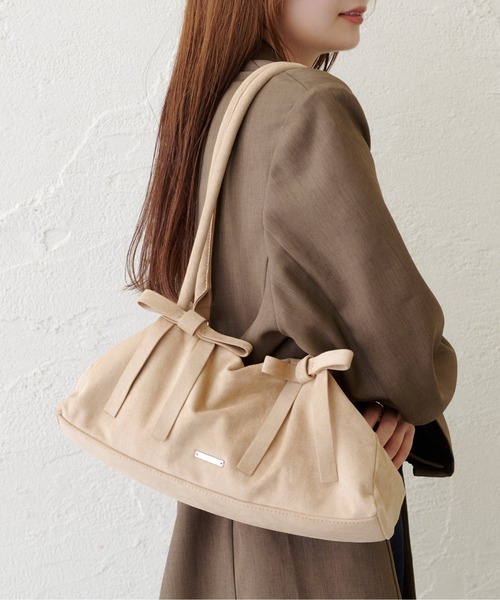 mystic(ミスティック)の「リボンギャザーBAG(トートバッグ・レディース・ベージュ/ブラック・ONE SIZE)」の1枚目の写真