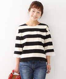 Ray BEAMS | Ray BEAMS / ボーダー プリーツ カフス プルオーバー(Tシャツ/カットソー)