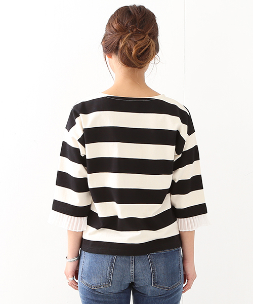 Ray BEAMS（レイビームス）の「Ray BEAMS / ボーダー プリーツ カフス プルオーバー（Tシャツ/カットソー・レディース・ブラック/ベージュ・ONE SIZE）」の9枚目の写真