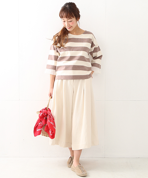 Ray BEAMS（レイビームス）の「Ray BEAMS / ボーダー プリーツ カフス プルオーバー（Tシャツ/カットソー・レディース・ブラック/ベージュ・ONE SIZE）」の11枚目の写真