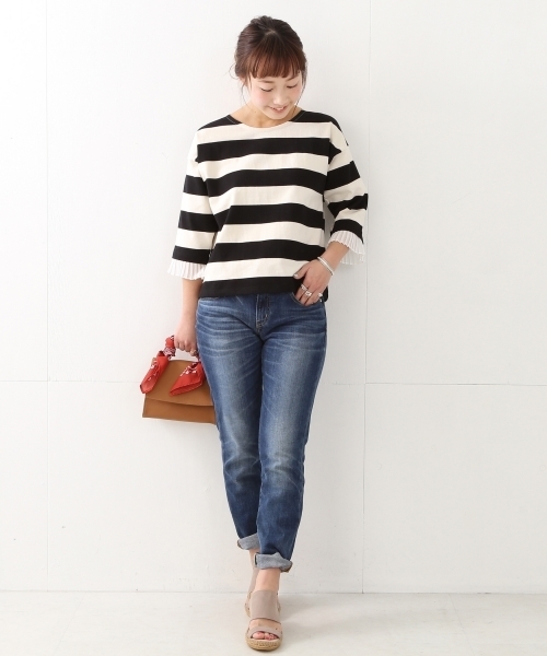 Ray BEAMS（レイビームス）の「Ray BEAMS / ボーダー プリーツ カフス プルオーバー（Tシャツ/カットソー・レディース・ブラック/ベージュ・ONE SIZE）」の17枚目の写真