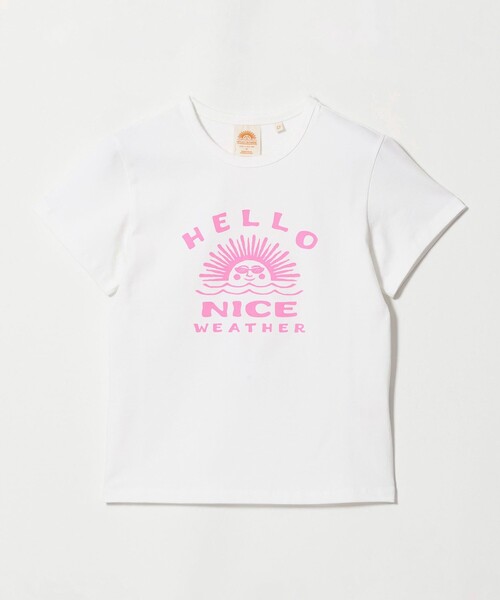 NICE WEATHER(ナイスウェザー)の「【別注】<HELLO SUNRISE>ウィメンズ ロゴプリント Tシャツ(Tシャツ/カットソー・レディース・ライトピンク/ホワイト・M/S)」の2枚目の写真