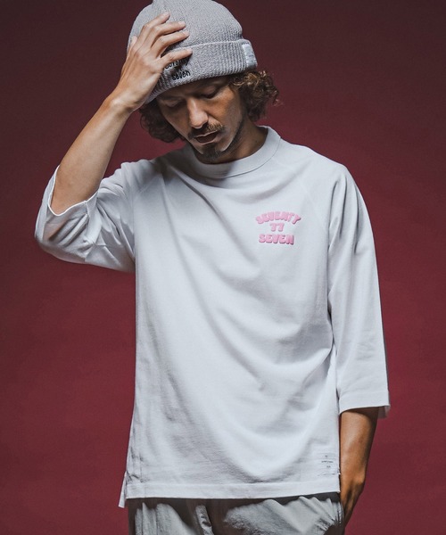 seventy seven(セブンティセブン)の「mlt5782- middle oz half sleeve t-shirt (funny arch) ラグランスリーブカットソー(7726W120)(Tシャツ/カットソー・メンズ・ホワイト/ブラック/ストーン・S/M/L/XL)」の9枚目の写真