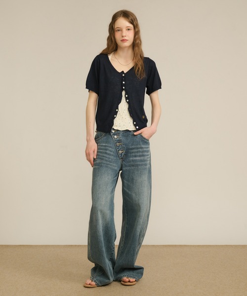 hazyl(ヘイジル)の「sheer compact cardigan / シアーコンパクトカーディガン(カーディガン/ボレロ・レディース・イエロー/ネイビー・フリー)」の10枚目の写真