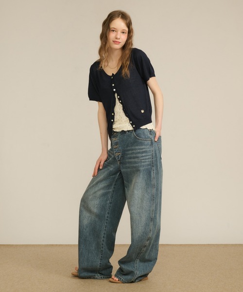 hazyl(ヘイジル)の「sheer compact cardigan / シアーコンパクトカーディガン(カーディガン/ボレロ・レディース・イエロー/ネイビー・フリー)」の13枚目の写真