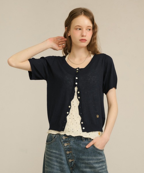 hazyl(ヘイジル)の「sheer compact cardigan / シアーコンパクトカーディガン(カーディガン/ボレロ・レディース・イエロー/ネイビー・フリー)」の3枚目の写真