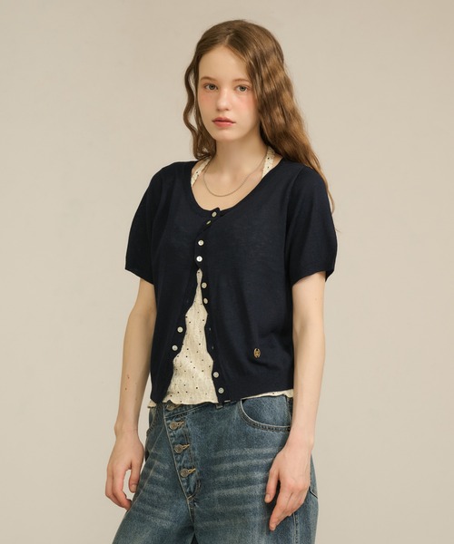hazyl(ヘイジル)の「sheer compact cardigan / シアーコンパクトカーディガン(カーディガン/ボレロ・レディース・イエロー/ネイビー・フリー)」の5枚目の写真