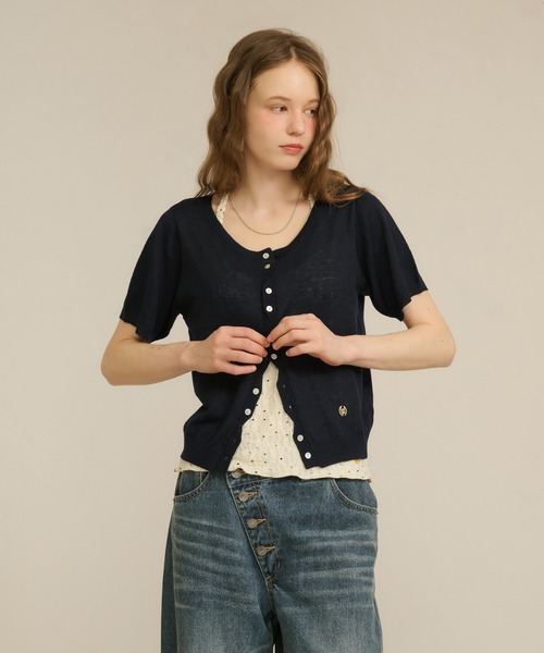 hazyl(ヘイジル)の「sheer compact cardigan / シアーコンパクトカーディガン(カーディガン/ボレロ・レディース・イエロー/ネイビー・フリー)」の6枚目の写真