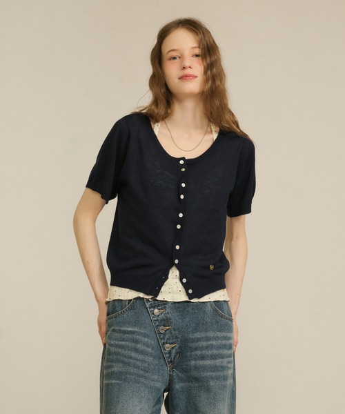 hazyl(ヘイジル)の「sheer compact cardigan / シアーコンパクトカーディガン(カーディガン/ボレロ・レディース・イエロー/ネイビー・フリー)」の7枚目の写真