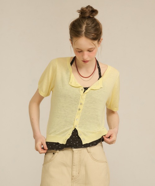 hazyl(ヘイジル)の「sheer compact cardigan / シアーコンパクトカーディガン(カーディガン/ボレロ・レディース・イエロー/ネイビー・フリー)」の18枚目の写真