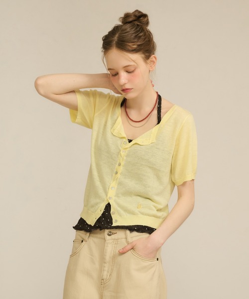 hazyl(ヘイジル)の「sheer compact cardigan / シアーコンパクトカーディガン(カーディガン/ボレロ・レディース・イエロー/ネイビー・フリー)」の22枚目の写真