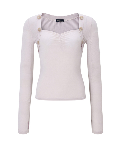 PLEASENOFOLLOW(プリーズノーフォロー)の「Valerie Shirring Button Long Sleeve Top (Pale Pink)(Tシャツ/カットソー・レディース・その他・FREE)」の2枚目の写真
