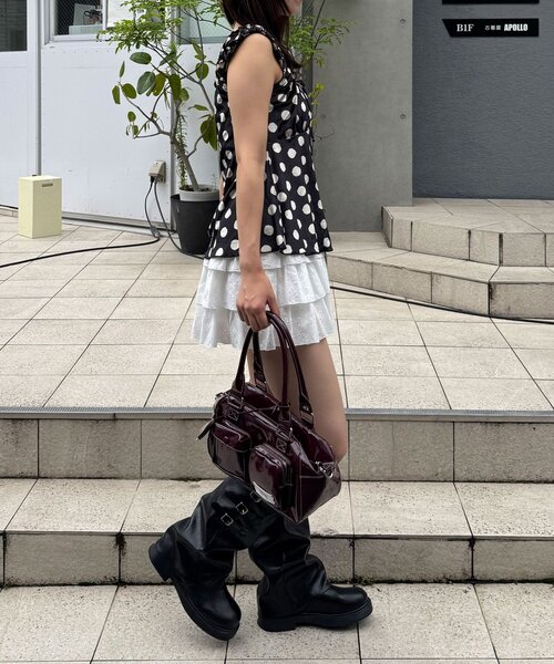 CIAOPANIC(チャオパニック)の「(ドット柄/花柄)ショルダーギャザーベロアビスチェ(Tシャツ/カットソー・レディース・ベージュ/レッド系その他/オレンジ/ブラック系その他/レッド/ブラック・ONE SIZE)」の15枚目の写真