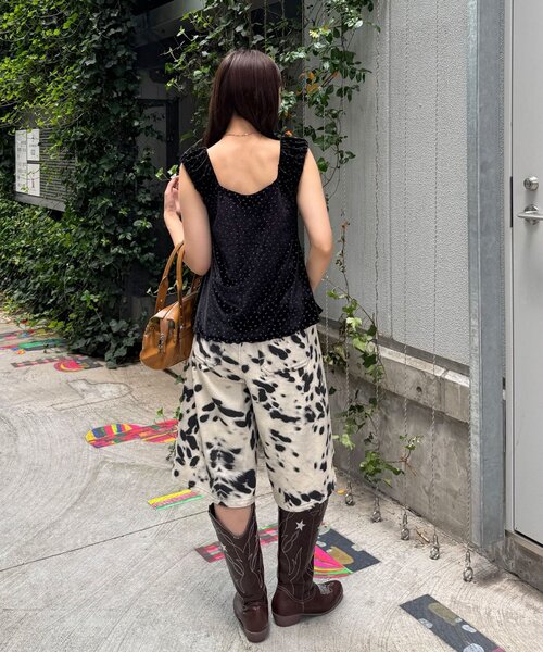 CIAOPANIC(チャオパニック)の「(ドット柄/花柄)ショルダーギャザーベロアビスチェ(Tシャツ/カットソー・レディース・ベージュ/レッド系その他/オレンジ/ブラック系その他/レッド/ブラック・ONE SIZE)」の13枚目の写真