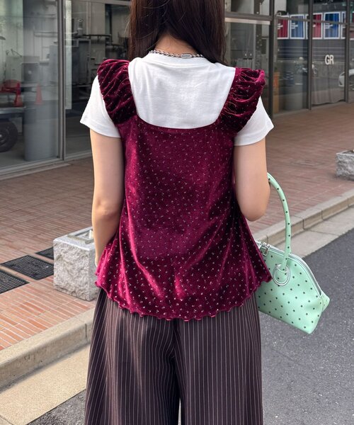 CIAOPANIC(チャオパニック)の「(ドット柄/花柄)ショルダーギャザーベロアビスチェ(Tシャツ/カットソー・レディース・ベージュ/レッド系その他/オレンジ/ブラック系その他/レッド/ブラック・ONE SIZE)」の18枚目の写真
