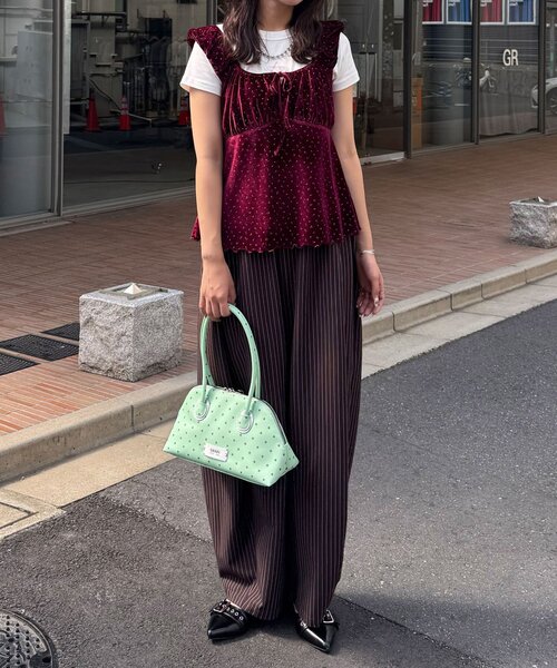 CIAOPANIC(チャオパニック)の「(ドット柄/花柄)ショルダーギャザーベロアビスチェ(Tシャツ/カットソー・レディース・ベージュ/レッド系その他/オレンジ/ブラック系その他/レッド/ブラック・ONE SIZE)」の19枚目の写真