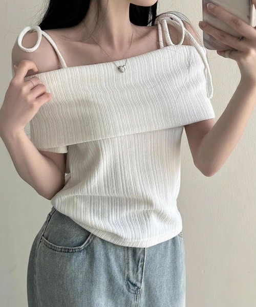 FREE STYLISTS(フリー スタイリスト)の「オフショルダー リボンタイ ニット トップス(Tシャツ/カットソー・レディース・ホワイト・M/S)」の10枚目の写真