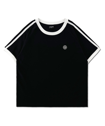 配色ラインラグランスリム半袖Tシャツ LQ2TF242_BLACK