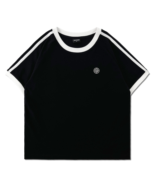 DISTN9NE(ディストナイン)の「配色ラインラグランスリム半袖Tシャツ LQ2TF242_BLACK(Tシャツ/カットソー・レディース・その他・90/85)」の1枚目の写真