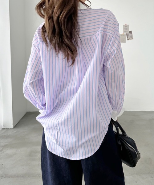 Eclat one(エクラワン)の「【Eclat one】配色マルチストライプ ビッグ シャツ(シャツ/ブラウス・レディース・ブルー/ピンク・FREE)」の8枚目の写真