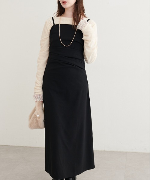 natural couture(ナチュラルクチュール)の「【ZOZO限定】カットジョーゼット ドレープキャミワンピース(ワンピース・レディース・その他1/その他2/チェック/グレイッシュベージュ/ブラック・FREE)」の2枚目の写真