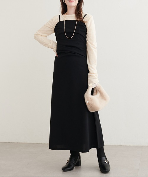 natural couture(ナチュラルクチュール)の「【ZOZO限定】カットジョーゼット ドレープキャミワンピース(ワンピース・レディース・その他1/その他2/チェック/グレイッシュベージュ/ブラック・FREE)」の7枚目の写真