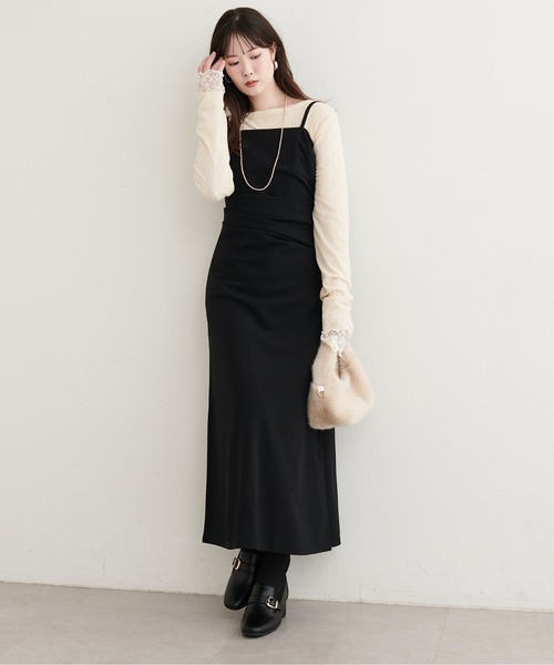 natural couture(ナチュラルクチュール)の「【ZOZO限定】カットジョーゼット ドレープキャミワンピース(ワンピース・レディース・その他1/その他2/チェック/グレイッシュベージュ/ブラック・FREE)」の6枚目の写真