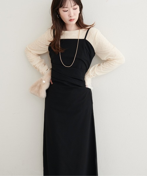 natural couture(ナチュラルクチュール)の「【ZOZO限定】カットジョーゼット ドレープキャミワンピース(ワンピース・レディース・その他1/その他2/チェック/グレイッシュベージュ/ブラック・FREE)」の8枚目の写真
