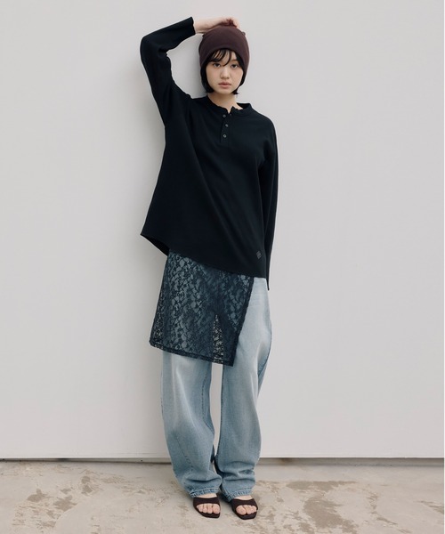 DAWNCE（ダウンス）の「【AKI・三嶋ひな 着用】ヘンリーネックワッフルロンＴ（Tシャツ/カットソー・メンズ・ホワイト/ブラック・L/M）」の15枚目の写真
