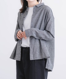 コットンリネンチェックミニ衿ワイドシャツ