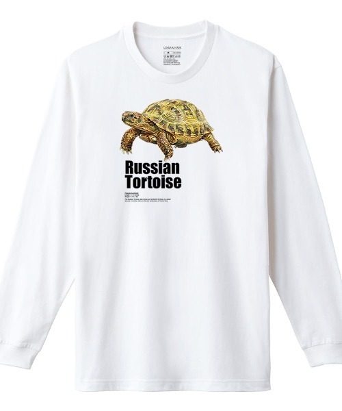 Moftique（モフティック）の「Moftique（モフティック） 長袖Tシャツ ロシアリクガメ 亀 爬虫類 ペット アニマル プリント Tシャツ 長袖 ロンT ロングTシャツ トップス カットソー メンズ レディース ユニセックス 春 秋（Tシャツ/カットソー・メンズ・ホワイト/ブラック・L/M/XL）」の2枚目の写真