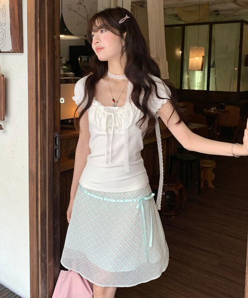 FREE STYLISTS(フリー スタイリスト)の「ミント チュール グリーン リボン スカート(スカート・レディース・ミント・M)」の6枚目の写真