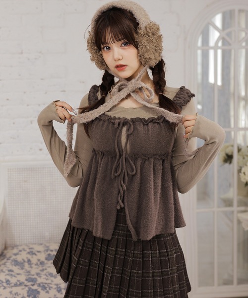 Anely(アネリー)の「【2点セット】ふわふわシャギーカーディガン&ギャザートップス(その他トップス・レディース・ダークグレー/ブルーグレー/ブラウン/アイボリー・FREE)」の4枚目の写真