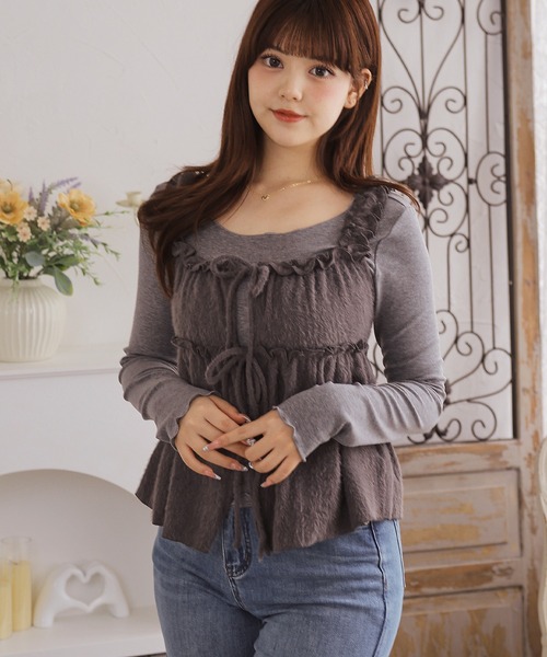 Anely(アネリー)の「【2点セット】ふわふわシャギーカーディガン&ギャザートップス(その他トップス・レディース・ダークグレー/ブルーグレー/ブラウン/アイボリー・FREE)」の10枚目の写真