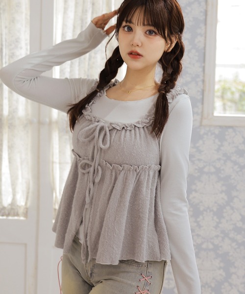 Anely(アネリー)の「【2点セット】ふわふわシャギーカーディガン&ギャザートップス(その他トップス・レディース・ダークグレー/ブルーグレー/ブラウン/アイボリー・FREE)」の11枚目の写真
