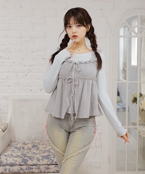 Anely(アネリー)の「【2点セット】ふわふわシャギーカーディガン&ギャザートップス(その他トップス・レディース・ダークグレー/ブルーグレー/ブラウン/アイボリー・FREE)」の6枚目の写真
