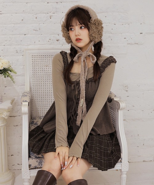 Anely(アネリー)の「【2点セット】ふわふわシャギーカーディガン&ギャザートップス(その他トップス・レディース・ダークグレー/ブルーグレー/ブラウン/アイボリー・FREE)」の7枚目の写真