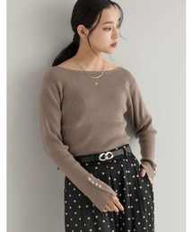 [2026AW COLLECTION][選べるネック]袖ニュアンスゴールドボタンリブニットトップス