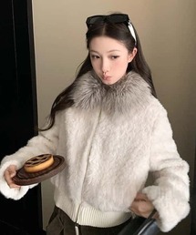 襟ファーファー付きボアジャケット