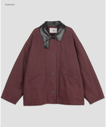 (CT-1486)LEATHER COLLAR QUILIED WORK COAT